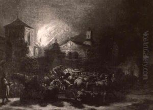 A Burning Town At Night by Egbert van der Poel