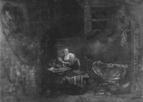 A Woman Preparing Food In The Kitchen Interior With Children Playing Nearby - view 1