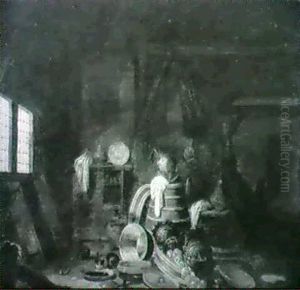 Interior With A Maid And Kitchen Utensils