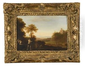 An Italianate Landscape With Nymphs Bathing, Cattle And Figures In The Distance, Ruins Beyond by Cornelis Van Poelenburgh