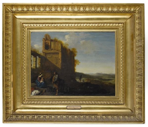 The Rest On The Flight Into Egypt, With Classical Ruins In An Extensive Landscape, Herdsmen And Goats Beyond - view 1