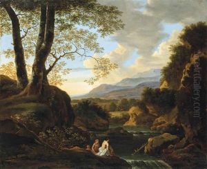 An Italianate Landscape With Women Bathing by Cornelis Van Poelenburgh