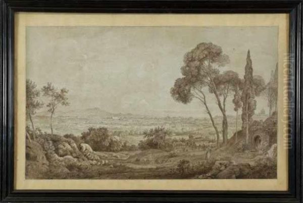 Nicolas Didier Boguet Vue Du Colisee Et Vue De La Campagne Romaine. Paire De Dessins - view 1