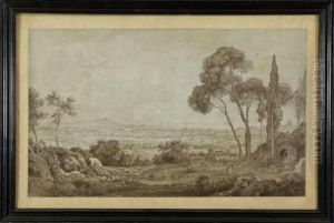 Nicolas Didier Boguet Vue Du Colisee Et Vue De La Campagne Romaine. Paire De Dessins by Nicolas-Didier Boguet