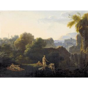 Idyllische Landschaft Mit Badenden Nymphen by Cornelis Van Poelenburgh