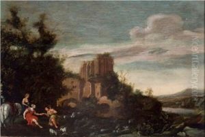 The Huntress Diana With Handmaiden And Shepherd With Ruins In The Background