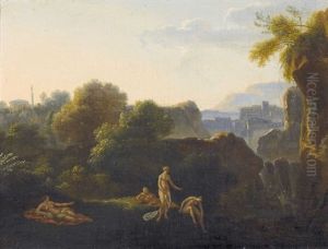 Idyllische Landschaft Mit Badenden Nymphen by Cornelis Van Poelenburgh