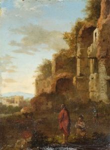 Ruinenlandschaft Mit Hirten by Cornelis Van Poelenburgh