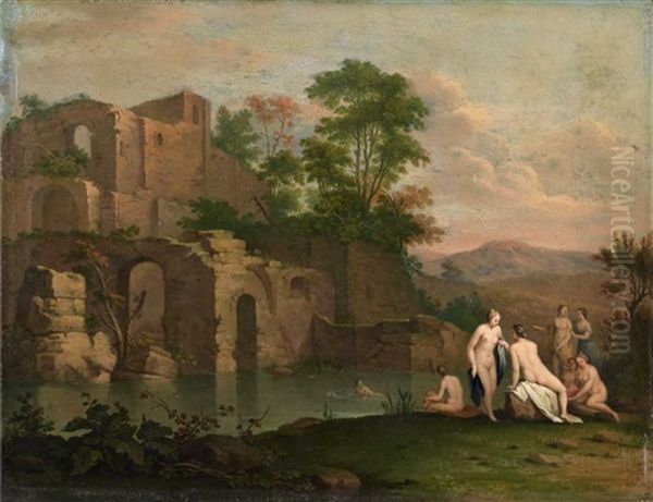 Sudliche Ruinenlandschaft Mit Badenden - view 1