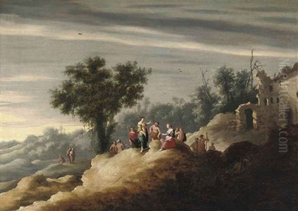 An Italianate Landscape With Figures Conversing Near A Ruin - view 1