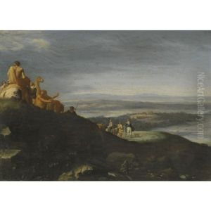 A Landscape With The Flight Into Egypt by Cornelis Van Poelenburgh