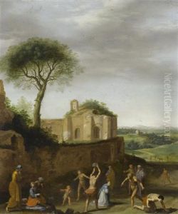 Martyrium Des Hl. Stephanus In Romischer Ruinenlandschaft by Cornelis Van Poelenburgh