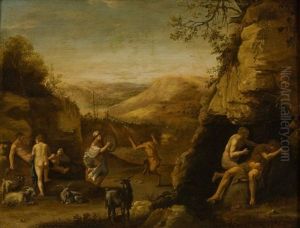 Erotische Szene Mit Feiernden Nymphen, Satyrn Und Faun