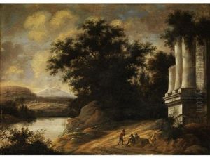 Sudliche Fantasielandschaft Mit Antiker Tempelruine by Cornelis Van Poelenburgh