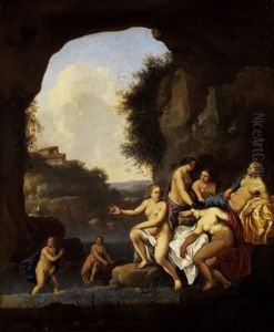 Badende Madchen In Sudlicher Ideallandschaft by Cornelis Van Poelenburgh