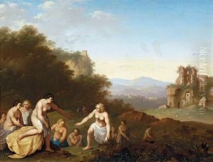 Landschaft Mit Ruinen Und Badenden Nymphen by Cornelis Van Poelenburgh