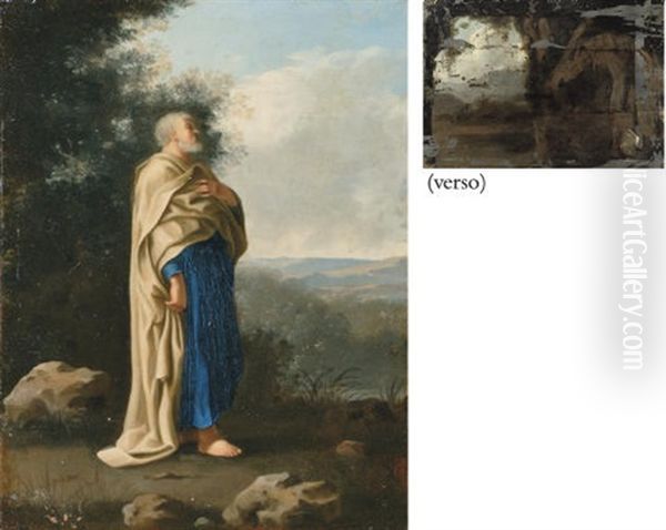 Saint Peter Standing In An Italianate Landscape (+ Landscape Painting, Verso) - view 1