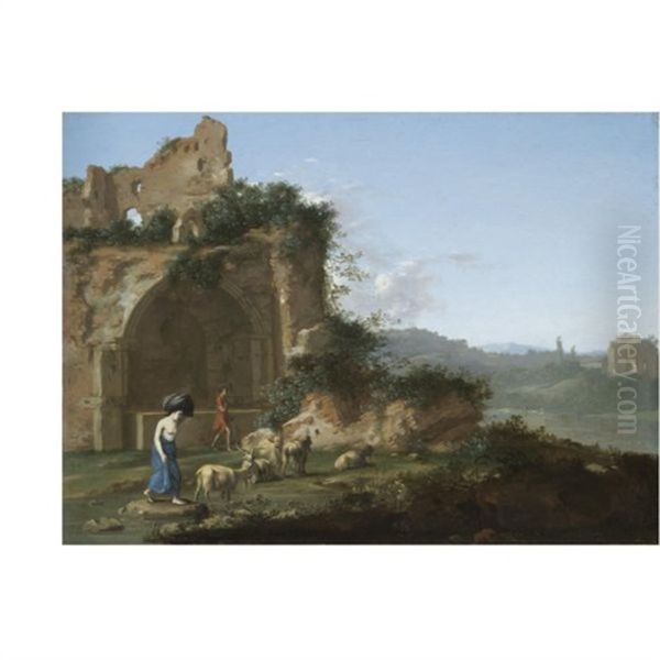 An Italianate Landscape With A Goat Herder And A Washerwoman Amongst Ruins - view 1