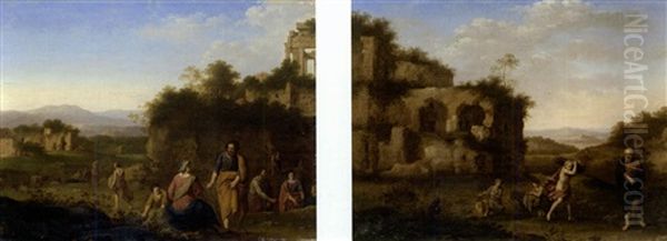 Paysage De La Campagne Romaine Avec Abraham Et Isaac (+ Paysage Avec Ruines Animees De Personnages; 2 Works) - view 1