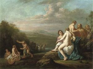 Diana And Her Nymphs Bathing by Cornelis Van Poelenburgh
