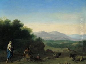 Ideale Landschaft Mit Nymphen Und Kuhen by Cornelis Van Poelenburgh