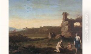 Venus Et Cupidon Devant Des Ruines Antiques