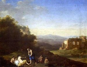 Badende In Sudlicher Ruinenlandschaft by Cornelis Van Poelenburgh