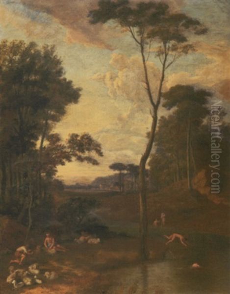 Shepherds Bathing In A River Landscape - view 1