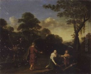 A Wooded Landscape With Figures Preparing A Wood Fire A Wooded Landscape With Figures Preparing A Wood Fire