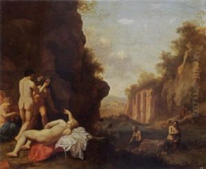 Nymphs Bathing In A Classical Landscape Near A Grotto by Cornelis Van Poelenburgh