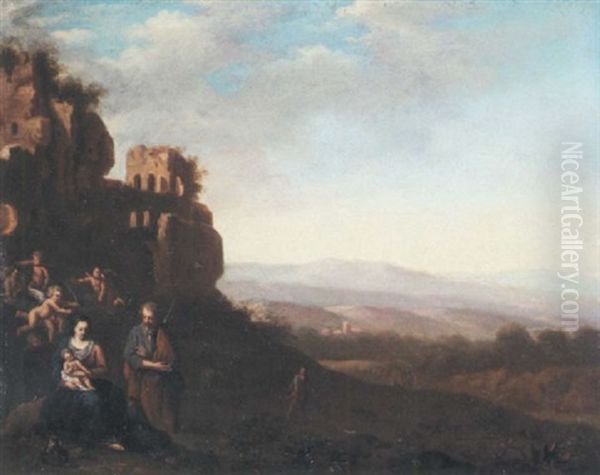 An Italianate Landscape With The Holy Family Before Ruins - view 1