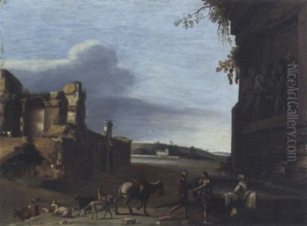 Figures Among The Roman Ruins - view 1