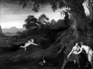 Kallisto Wird Von Jupiter, Der Die Gestalt Der Diana Angenommen Hat, Getauscht by Cornelis Van Poelenburgh