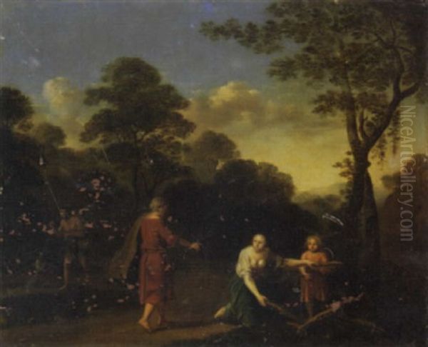 A Wooded Landscape With Figures Preparing A Fire - view 1