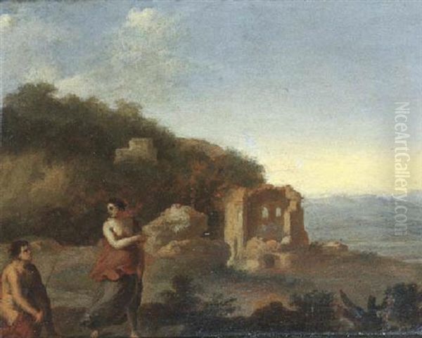 An Italianate Landscape With Figures In The Foreground, Classical Ruins Beyond - view 1