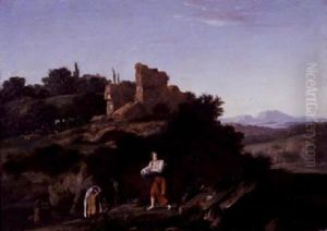 Washerwomen In A Southern Landscape by Cornelis Van Poelenburgh