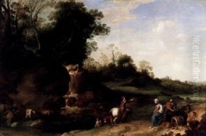 Landskap Med Figurer - Flykten Till Egypten by Cornelis Van Poelenburgh