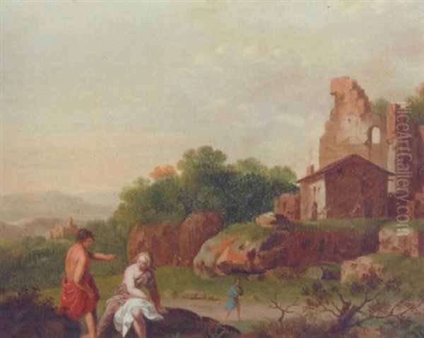 A Nymph And A Shepherd By Classical Ruins, In An Italianate Landscape - view 1