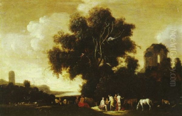 An Extensive Landscape With Nymphs In The Foreground With Ruins Beyond - view 1