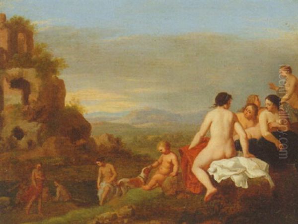 Nymphs Bathing In A Rocky Italianate Landscape - view 1