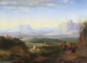 Paysage Montagneux Avec Les Pelerins D' Emmaus