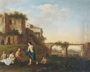Nymphs Bathing In An Italianate Landscape by Cornelis Van Poelenburgh