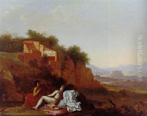 Figures In An Arcadian Landscape by Cornelis Van Poelenburgh