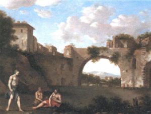 Classical Figures Debating At The Entrance To A Cave