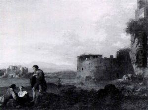 Le Repos Des Bergers Pres De Ruines Antiques by Cornelis Van Poelenburgh