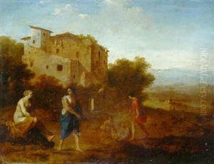 Nymphs In A Landscape Near A Farmhouse by Cornelis Van Poelenburgh