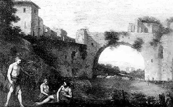 Figures By Italianate Ruins - view 1