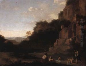 Nymphs Bathing In A Pool By Classical Ruins by Cornelis Van Poelenburgh