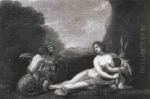 Venus And Putti Playing With A Leopard by Cornelis Van Poelenburgh