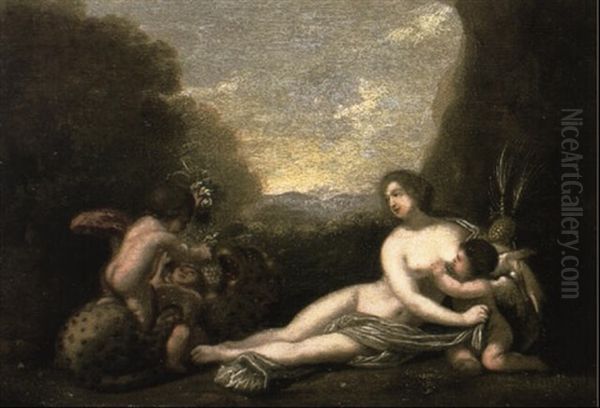 Venus And Cupid Playing With A Leopard - view 1